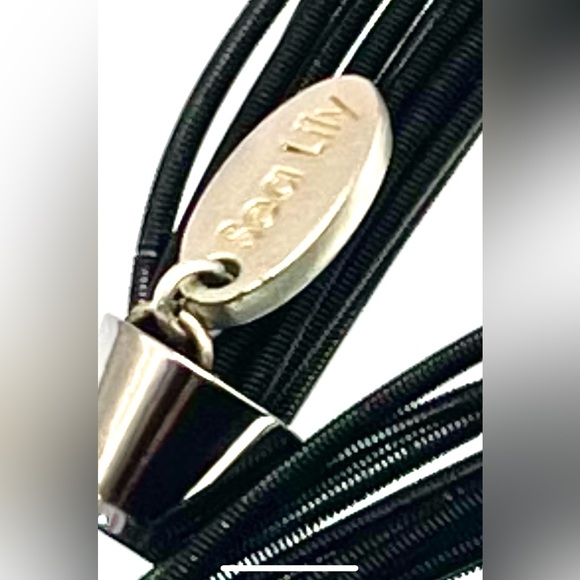 Signed Sea Lily Multistrand Black Piano Wire Necklace Silver Tone Magnetic Clasp - Picture 3 of 6